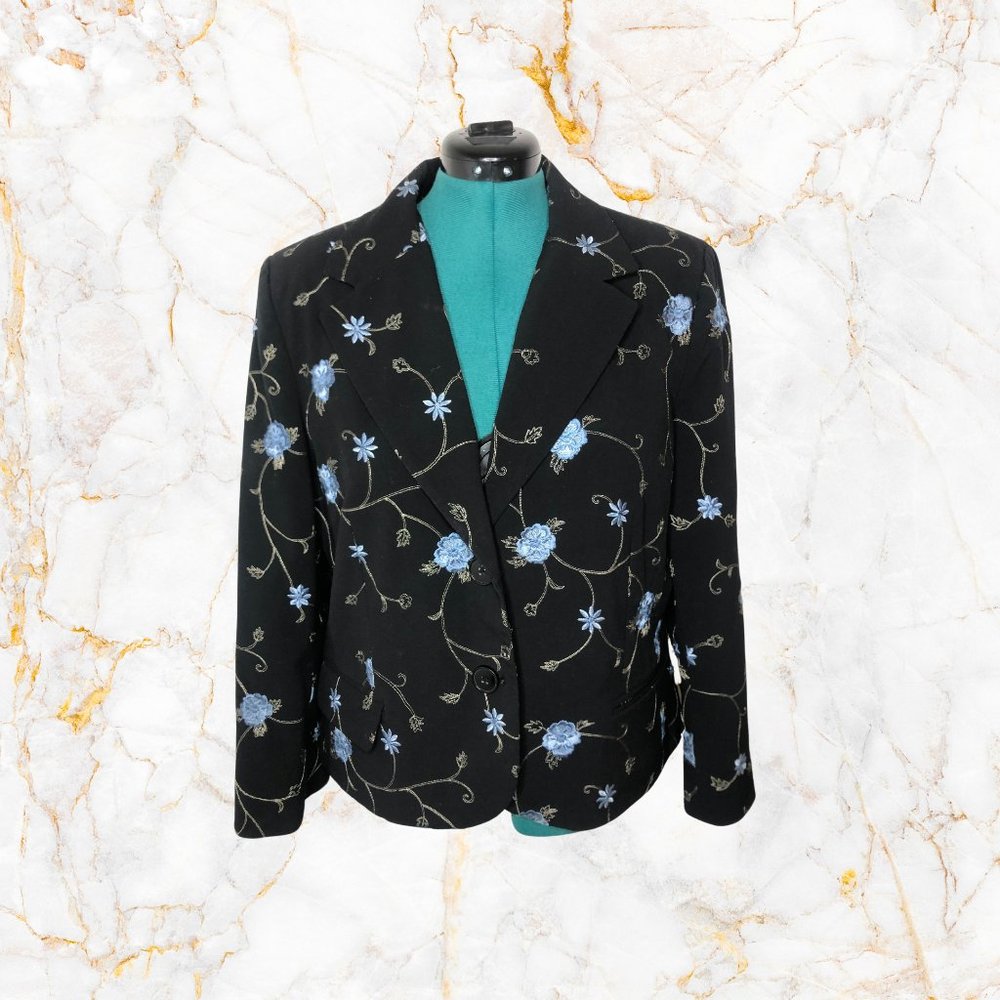 Judith Hart Collection Black Blazer with Blue Florals, Size 16